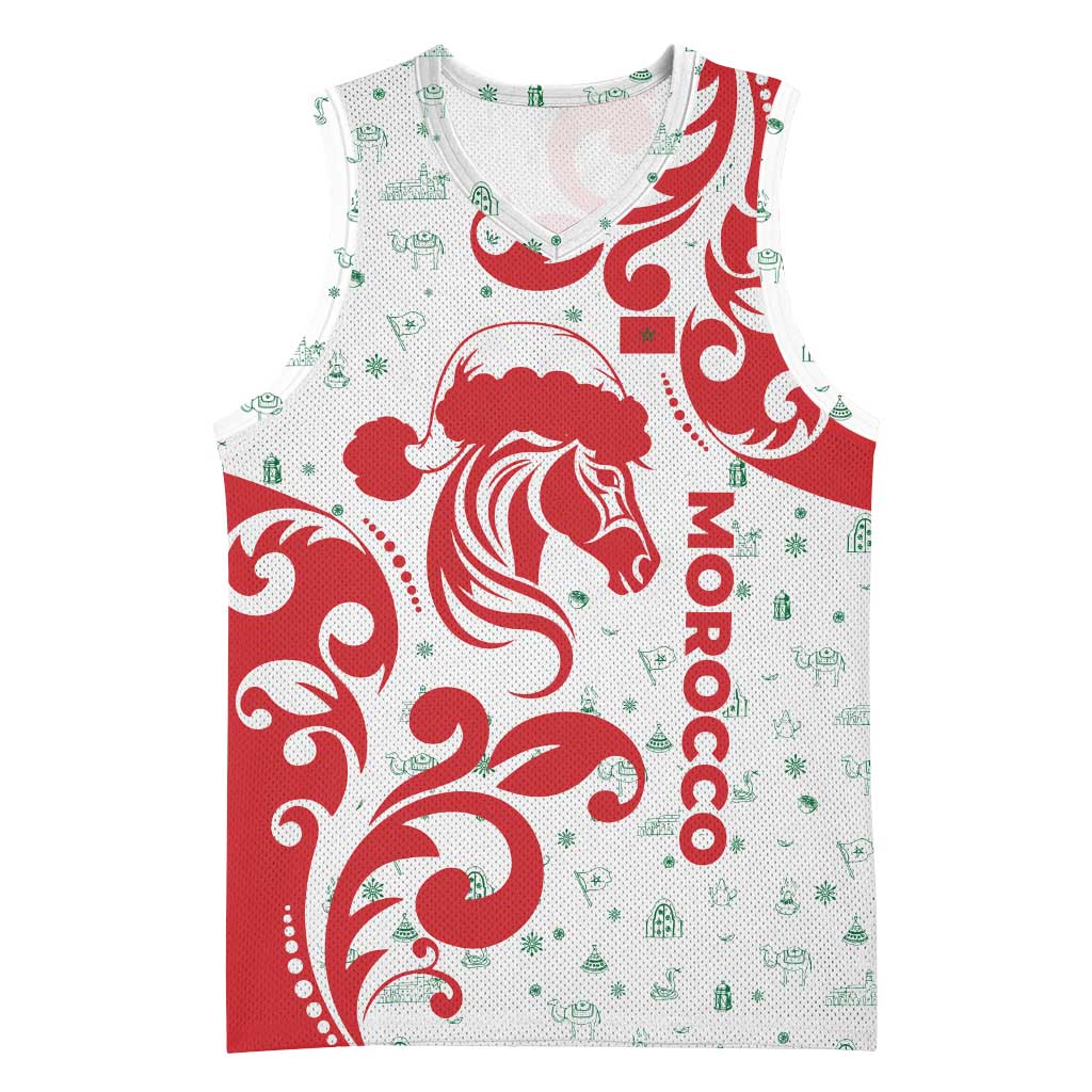 Morocco Christmas Basketball Jersey Red Horse Santa Hat Arabesque Pattern a TS04