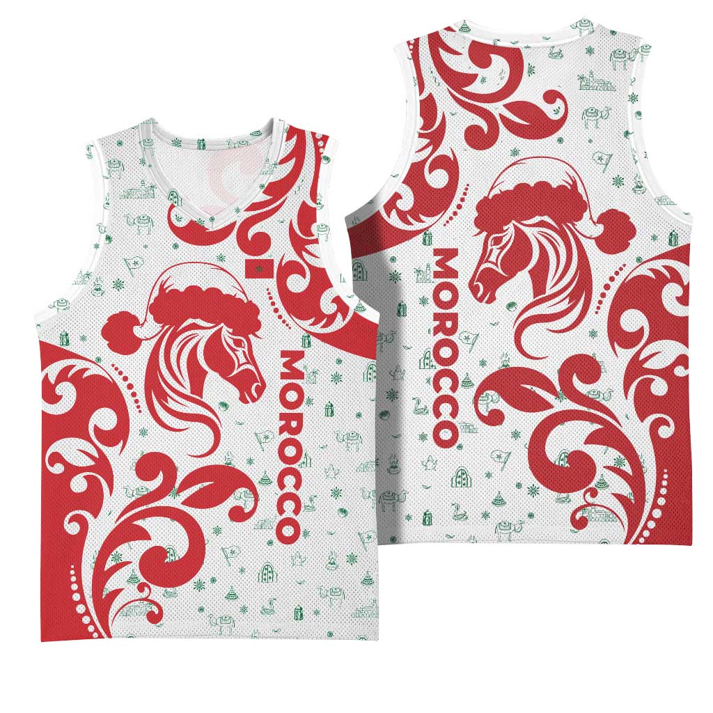 Morocco Christmas Basketball Jersey Red Horse Santa Hat Arabesque Pattern a TS04