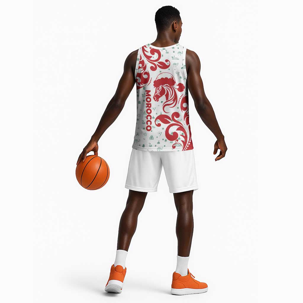 Morocco Christmas Basketball Jersey Red Horse Santa Hat Arabesque Pattern a TS04