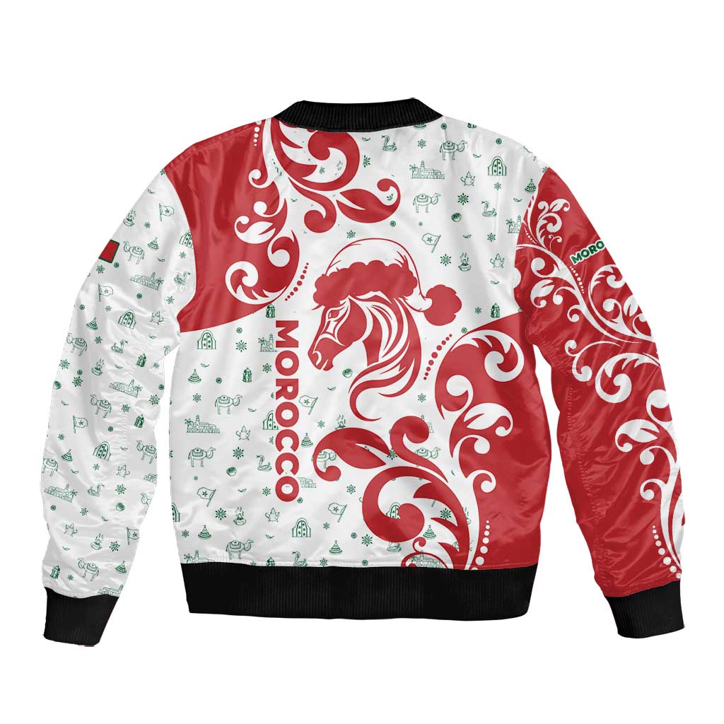 Morocco Christmas Bomber Jacket Red Horse Santa Hat Arabesque Pattern a - African Pride