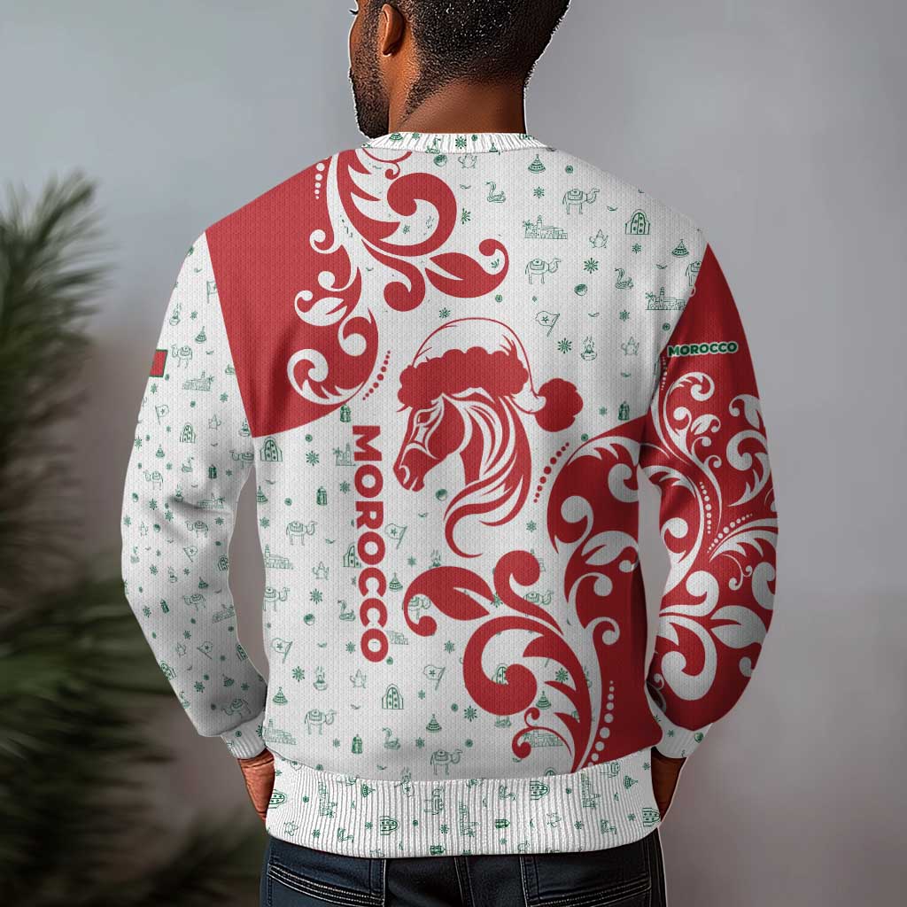 Morocco Christmas Ugly Christmas Sweater Red Horse Santa Hat Arabesque Pattern a - African Pride