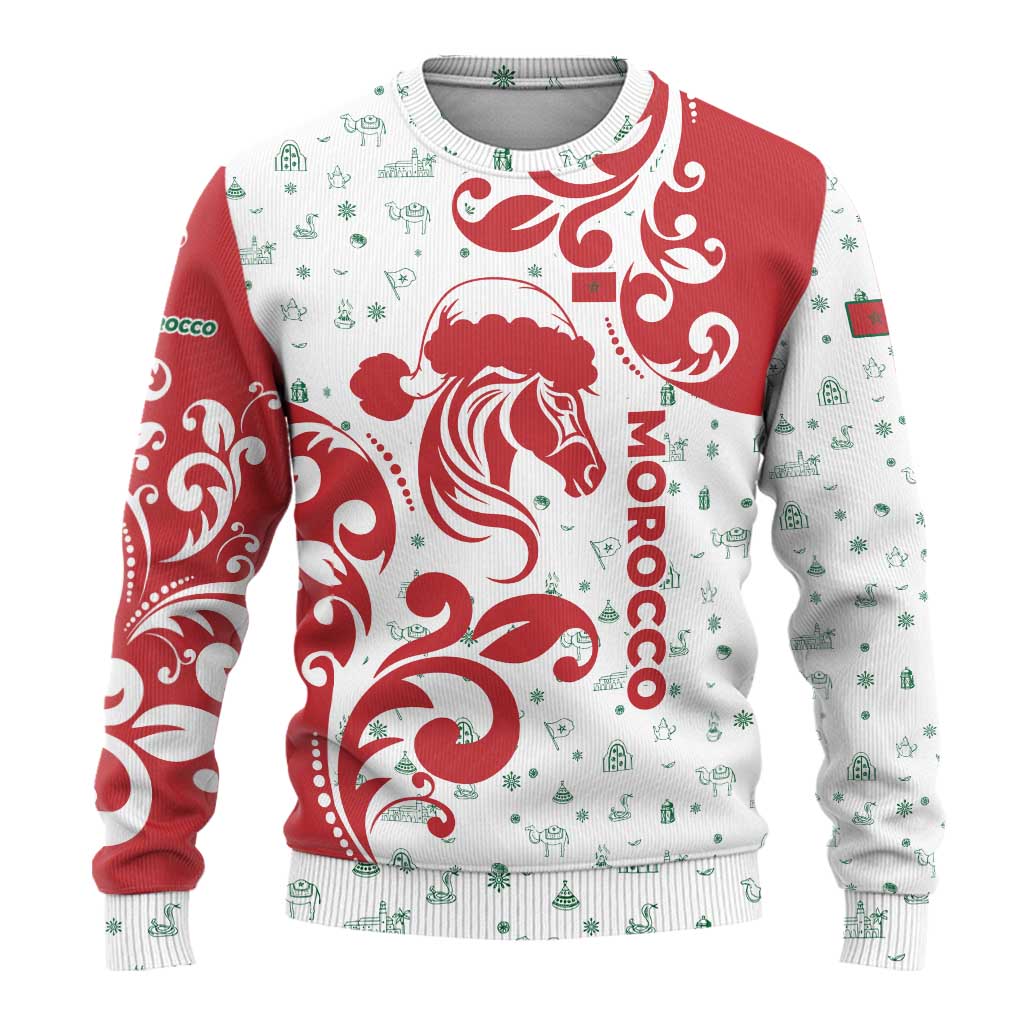 Morocco Christmas Ugly Christmas Sweater Red Horse Santa Hat Arabesque Pattern a - African Pride