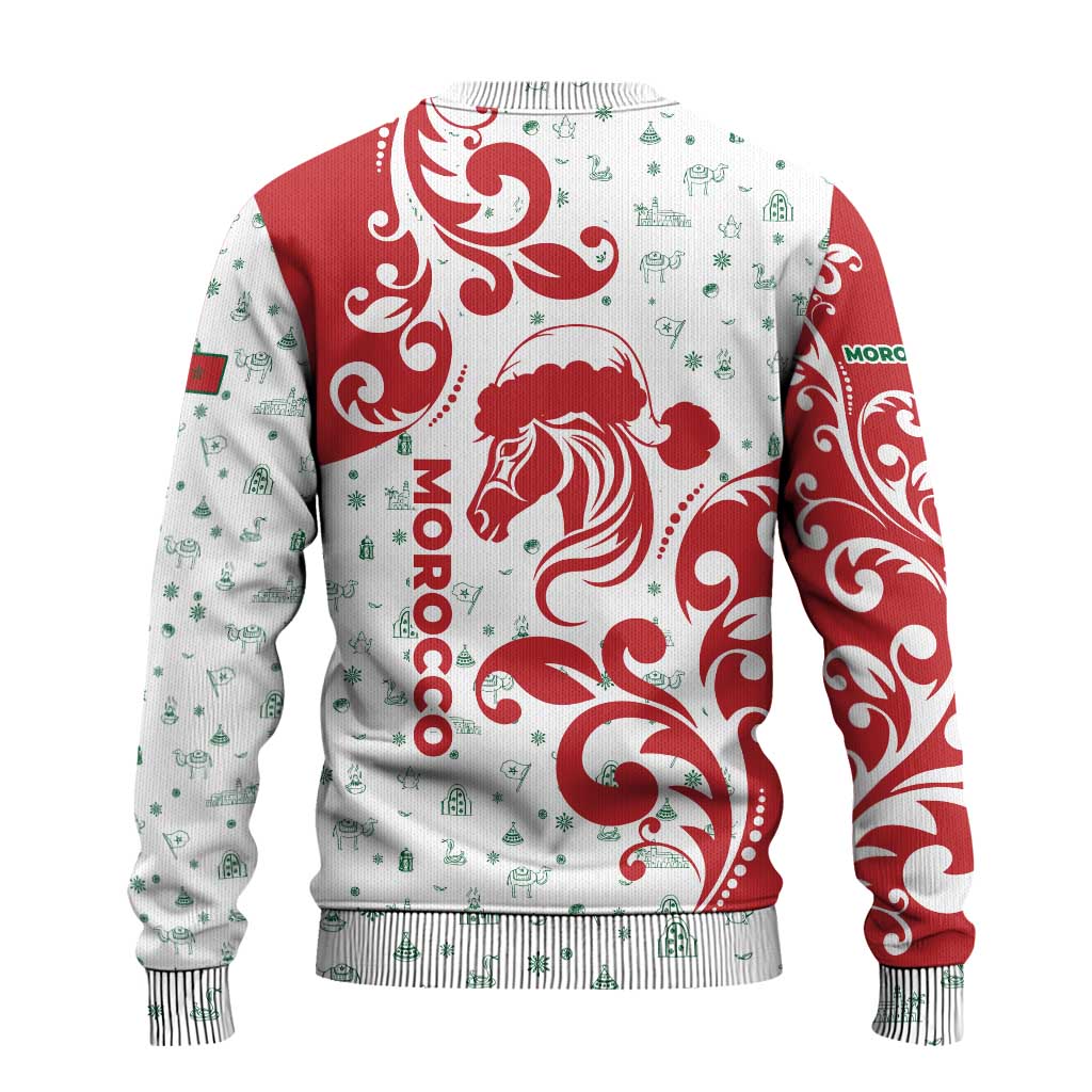 Morocco Christmas Ugly Christmas Sweater Red Horse Santa Hat Arabesque Pattern a - African Pride