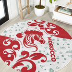 Morocco Christmas Round Carpet Red Horse Santa Hat Arabesque Pattern a - African Pride
