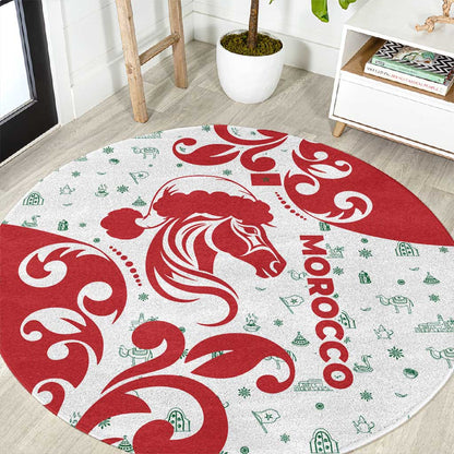Morocco Christmas Round Carpet Red Horse Santa Hat Arabesque Pattern a - African Pride