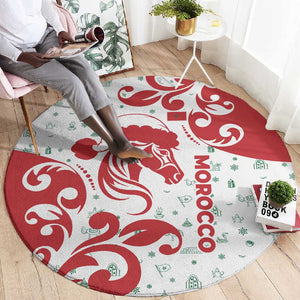 Morocco Christmas Round Carpet Red Horse Santa Hat Arabesque Pattern a - African Pride