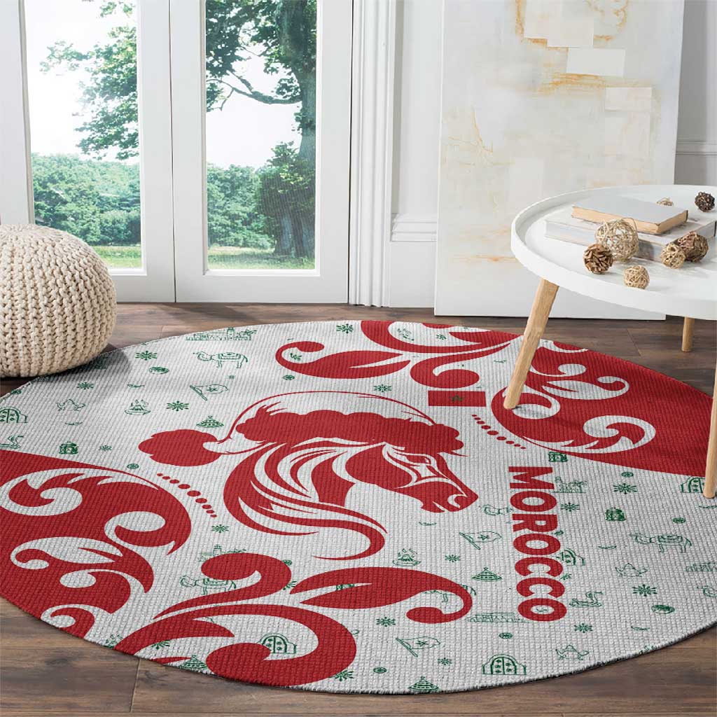 Morocco Christmas Round Carpet Red Horse Santa Hat Arabesque Pattern a - African Pride