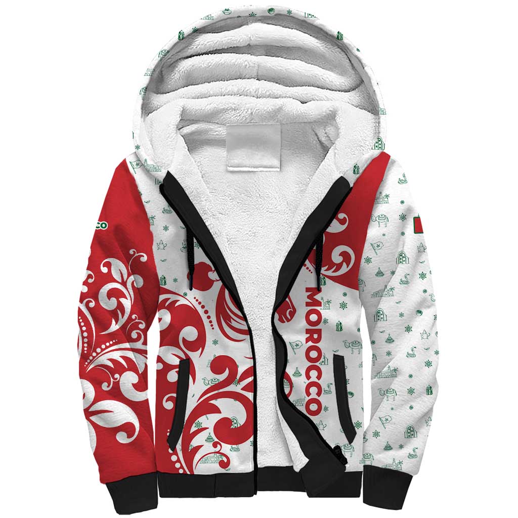 Morocco Christmas Sherpa Hoodie Red Horse Santa Hat Arabesque Pattern a - African Pride