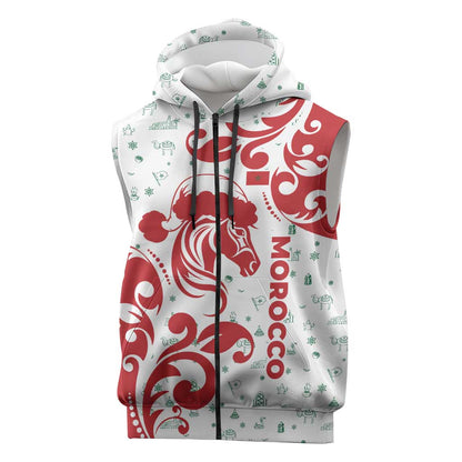 Morocco Christmas Sleeveless Zip Hoodie Red Horse Santa Hat Arabesque Pattern a - African Pride