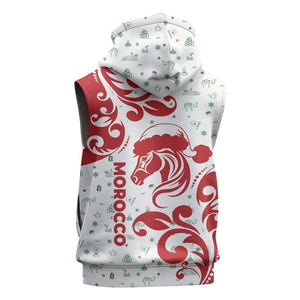 Morocco Christmas Sleeveless Zip Hoodie Red Horse Santa Hat Arabesque Pattern a - African Pride