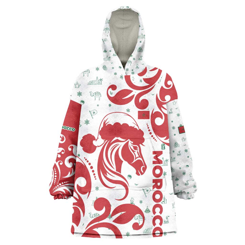 Morocco Christmas Wearable Blanket Hoodie Red Horse Santa Hat Arabesque Pattern a - African Pride