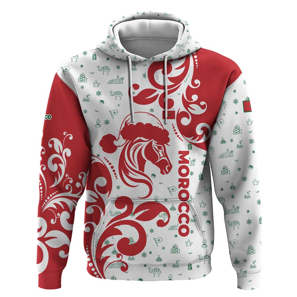 Morocco Christmas Zip Hoodie Red Horse Santa Hat Arabesque Pattern a - African Pride