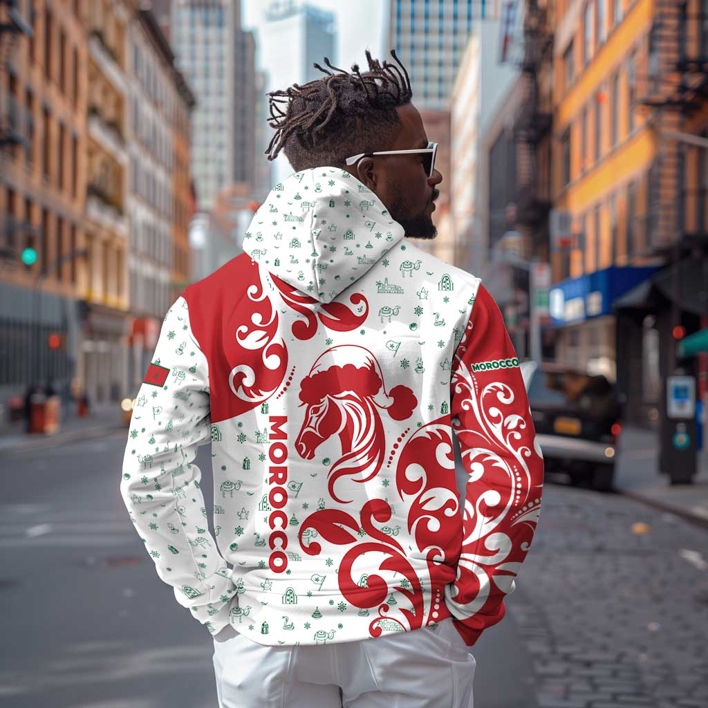 Morocco Christmas Zip Hoodie Red Horse Santa Hat Arabesque Pattern a - African Pride