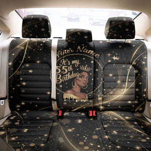 Personalized African Queen 55th Birthday Back Car Seat Cover Black Yellow Glitter Sparkle Afro Crown Glam Art