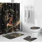Personalized African Queen 55th Birthday Bathroom Set Black Yellow Glitter Sparkle Afro Crown Glam Art