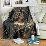 Personalized African Queen 55th Birthday Blanket Black Yellow Glitter Sparkle Afro Crown Glam Art
