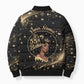 Personalized African Queen 55th Birthday Bomber Puffer Jacket Black Yellow Glitter Sparkle Afro Crown Glam Art