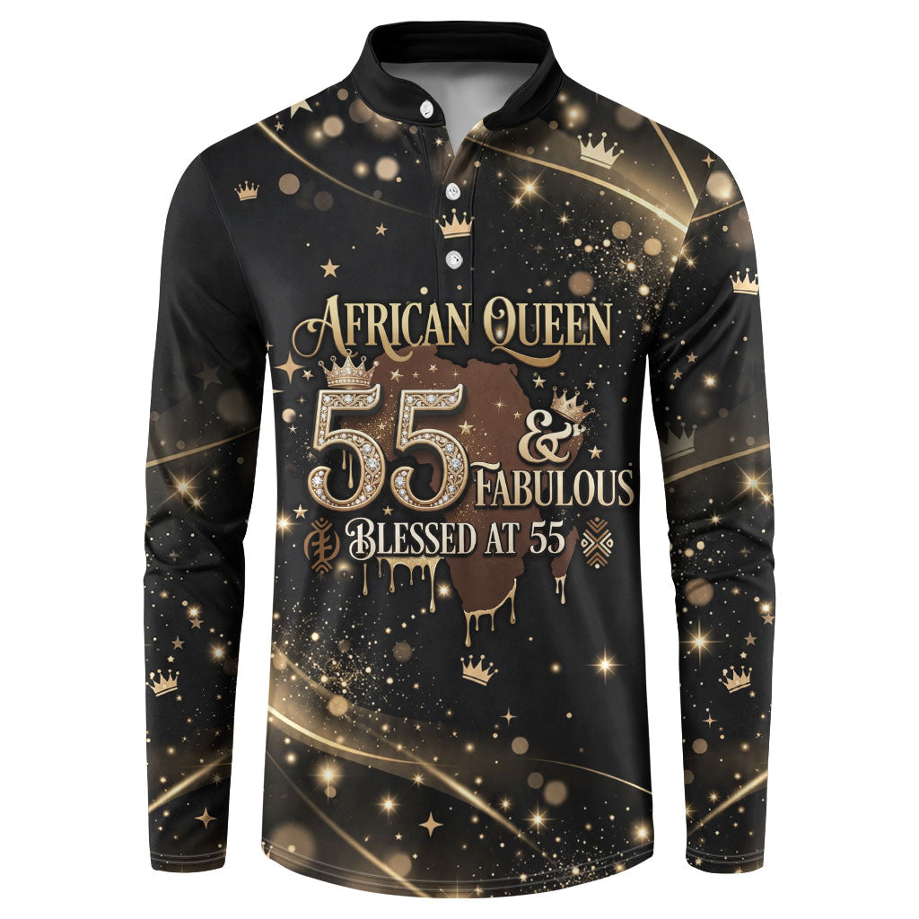 Personalized African Queen 55th Birthday Button Sweatshirt Black Yellow Glitter Sparkle Afro Crown Glam Art