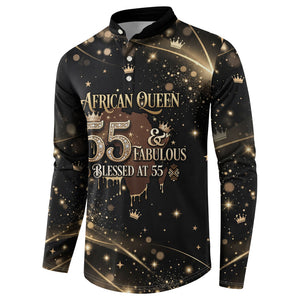 Personalized African Queen 55th Birthday Button Sweatshirt Black Yellow Glitter Sparkle Afro Crown Glam Art