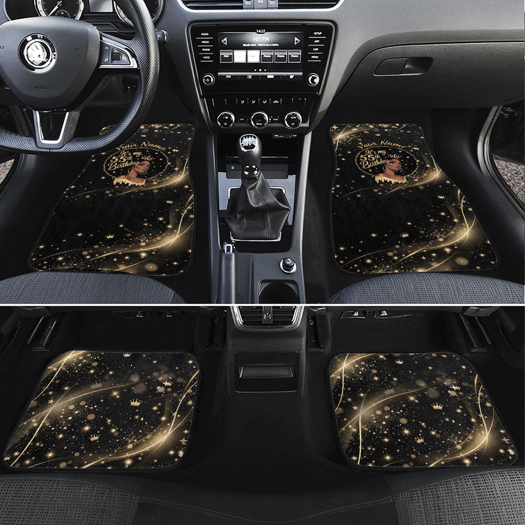 Personalized African Queen 55th Birthday Car Mats Black Yellow Glitter Sparkle Afro Crown Glam Art