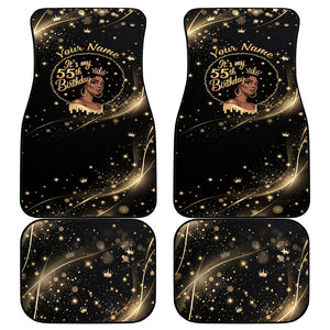 Personalized African Queen 55th Birthday Car Mats Black Yellow Glitter Sparkle Afro Crown Glam Art