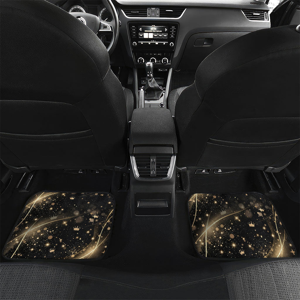 Personalized African Queen 55th Birthday Car Mats Black Yellow Glitter Sparkle Afro Crown Glam Art