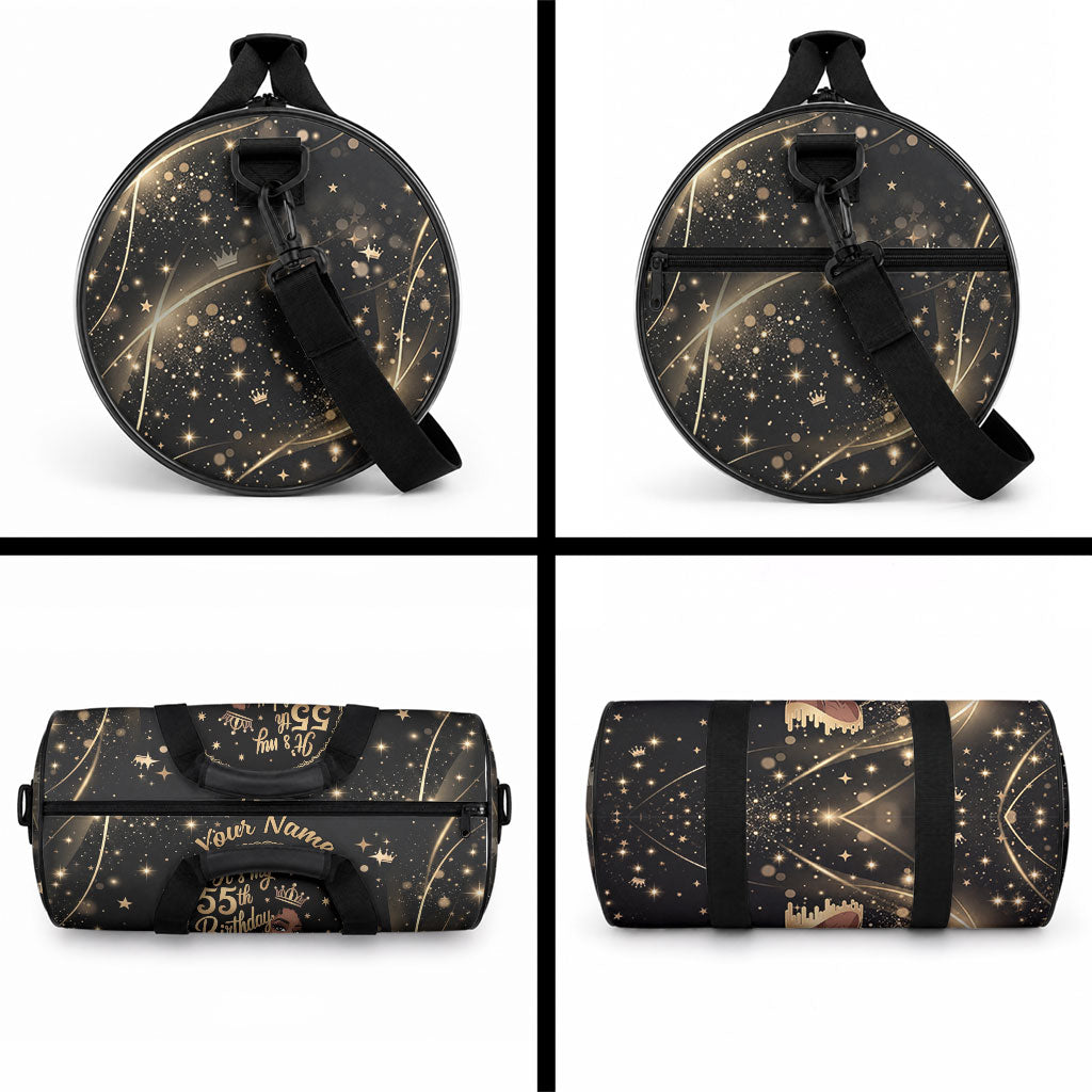 Personalized African Queen 55th Birthday Duffle Bag Black Yellow Glitter Sparkle Afro Crown Glam Art