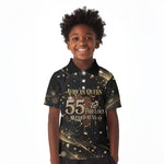 Personalized African Queen 55th Birthday Kid Polo Shirt Black Yellow Glitter Sparkle Afro Crown Glam Art
