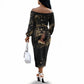 Personalized African Queen 55th Birthday Off The Shoulder Long Sleeve Dress Black Yellow Glitter Sparkle Afro Crown Glam Art