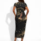 Personalized African Queen 55th Birthday Short Sleeve Bodycon Dress Black Yellow Glitter Sparkle Afro Crown Glam Art