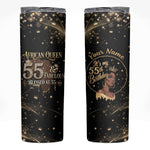 Personalized African Queen 55th Birthday Skinny Tumbler Black Yellow Glitter Sparkle Afro Crown Glam Art