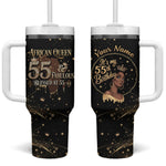 Personalized African Queen 55th Birthday Tumbler With Handle Black Yellow Glitter Sparkle Afro Crown Glam Art