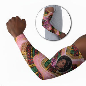 Personalized African Queen Stepping Into My 55th Birthday Arm Sleeves Pink Sparkle Glitter Tribal Kente