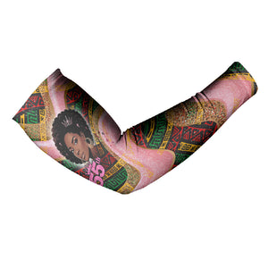 Personalized African Queen Stepping Into My 55th Birthday Arm Sleeves Pink Sparkle Glitter Tribal Kente