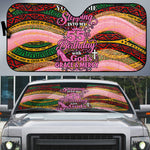 Personalized African Queen Stepping Into My 55th Birthday Auto Sun Shade Pink Sparkle Glitter Tribal Kente
