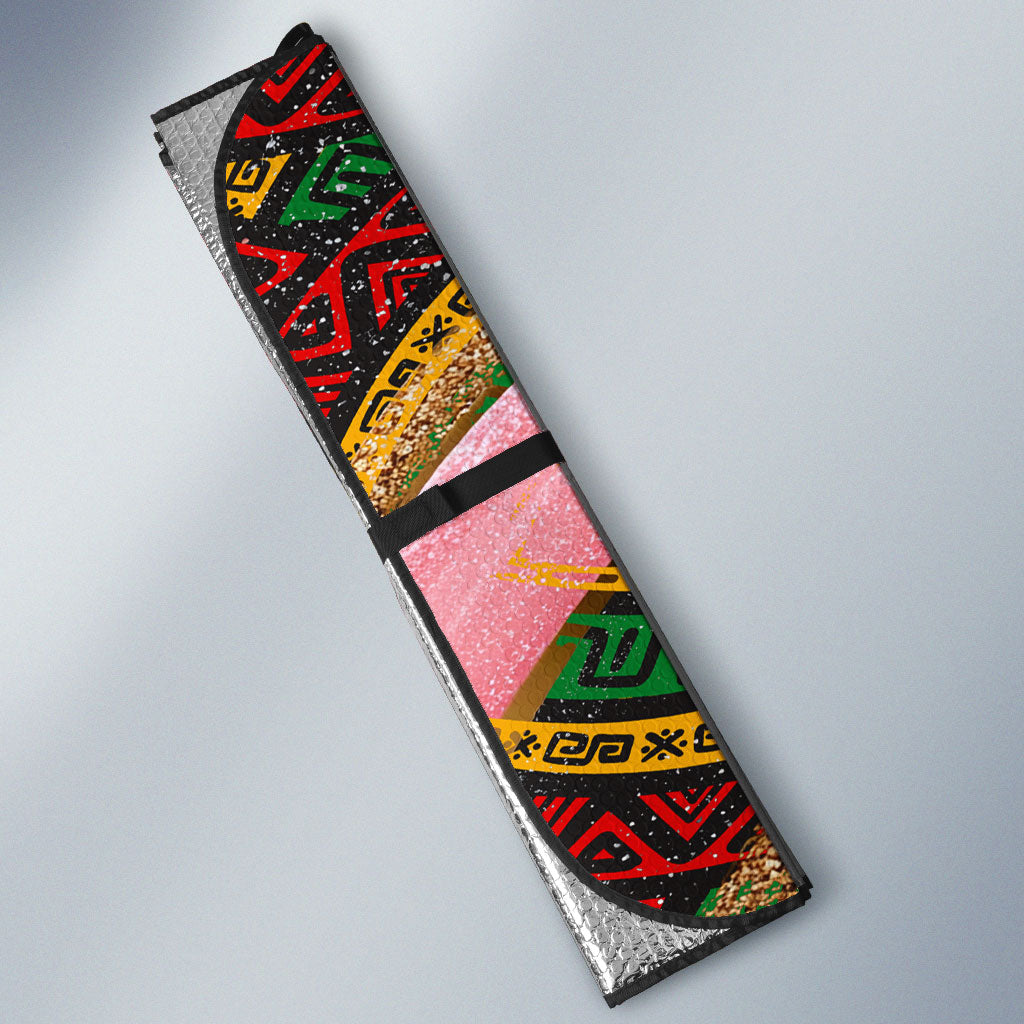Personalized African Queen Stepping Into My 55th Birthday Auto Sun Shade Pink Sparkle Glitter Tribal Kente