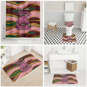 Personalized African Queen Stepping Into My 55th Birthday Bathroom Set Pink Sparkle Glitter Tribal Kente