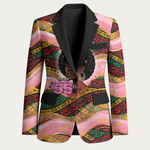 Personalized African Queen Stepping Into My 55th Birthday Blazer Pink Sparkle Glitter Tribal Kente