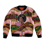 Personalized African Queen Stepping Into My 55th Birthday Bomber Jacket Pink Sparkle Glitter Tribal Kente