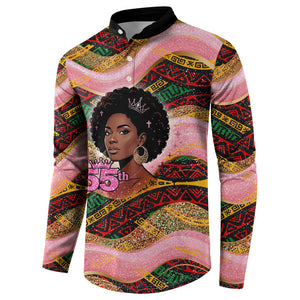 Personalized African Queen Stepping Into My 55th Birthday Button Sweatshirt Pink Sparkle Glitter Tribal Kente