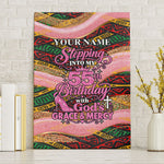 Personalized African Queen Stepping Into My 55th Birthday Canvas Wall Art Pink Sparkle Glitter Tribal Kente