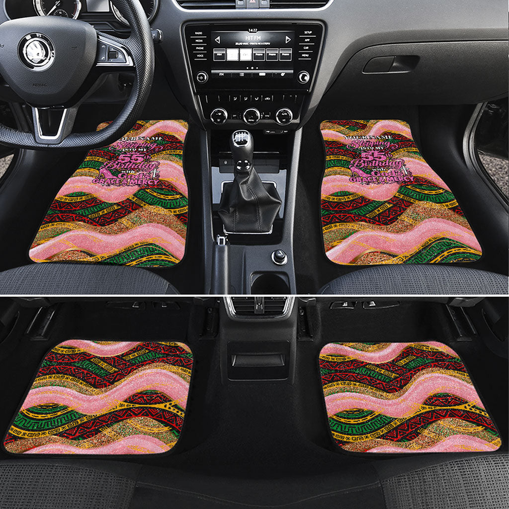 Personalized African Queen Stepping Into My 55th Birthday Car Mats Pink Sparkle Glitter Tribal Kente