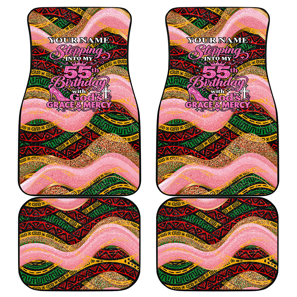 Personalized African Queen Stepping Into My 55th Birthday Car Mats Pink Sparkle Glitter Tribal Kente