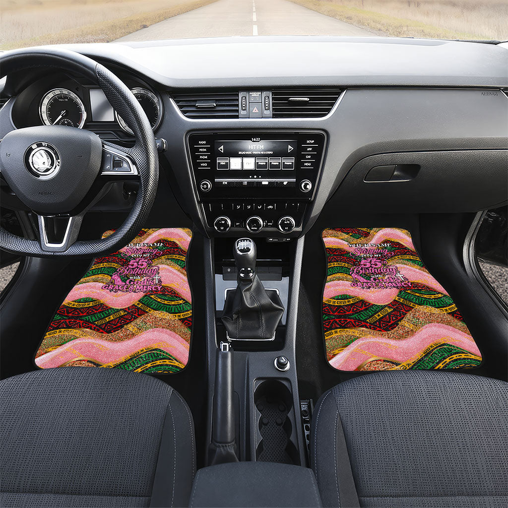 Personalized African Queen Stepping Into My 55th Birthday Car Mats Pink Sparkle Glitter Tribal Kente