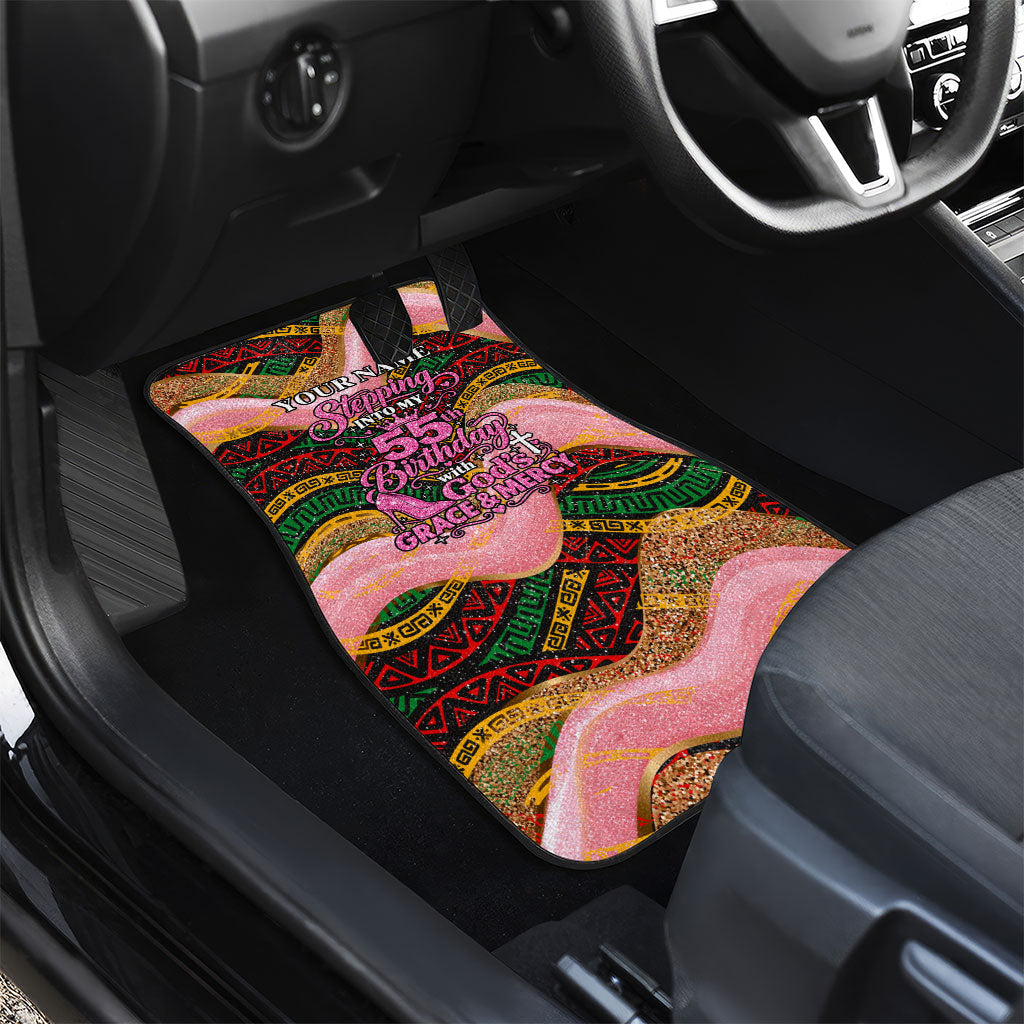 Personalized African Queen Stepping Into My 55th Birthday Car Mats Pink Sparkle Glitter Tribal Kente