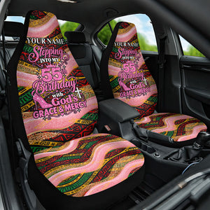 Personalized African Queen Stepping Into My 55th Birthday Car Seat Cover Pink Sparkle Glitter Tribal Kente