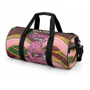 Personalized African Queen Stepping Into My 55th Birthday Duffle Bag Pink Sparkle Glitter Tribal Kente