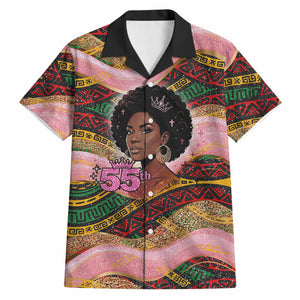Personalized African Queen Stepping Into My 55th Birthday Hawaiian Shirt Pink Sparkle Glitter Tribal Kente