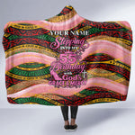 Personalized African Queen Stepping Into My 55th Birthday Hooded Blanket Pink Sparkle Glitter Tribal Kente