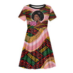 Personalized African Queen Stepping Into My 55th Birthday Kid Short Sleeve Dress Pink Sparkle Glitter Tribal Kente